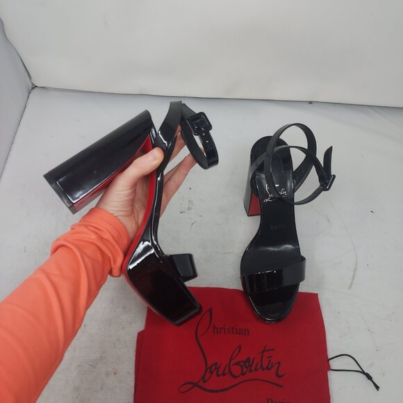 Christian Louboutin Movida Sabina Black Patent Platform Sandal - Picture 1 of 12